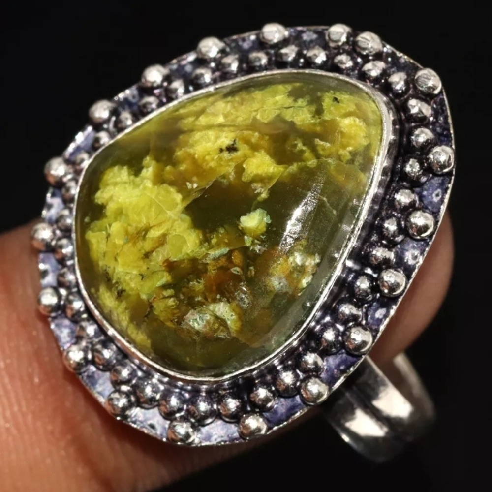 Australian Green Opal 925 Silver Plated Natural Gemstone Ring US Size 11 NWOT